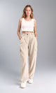 R210304 - High-Waisted Casual Cargo Pants - Pastel Beige