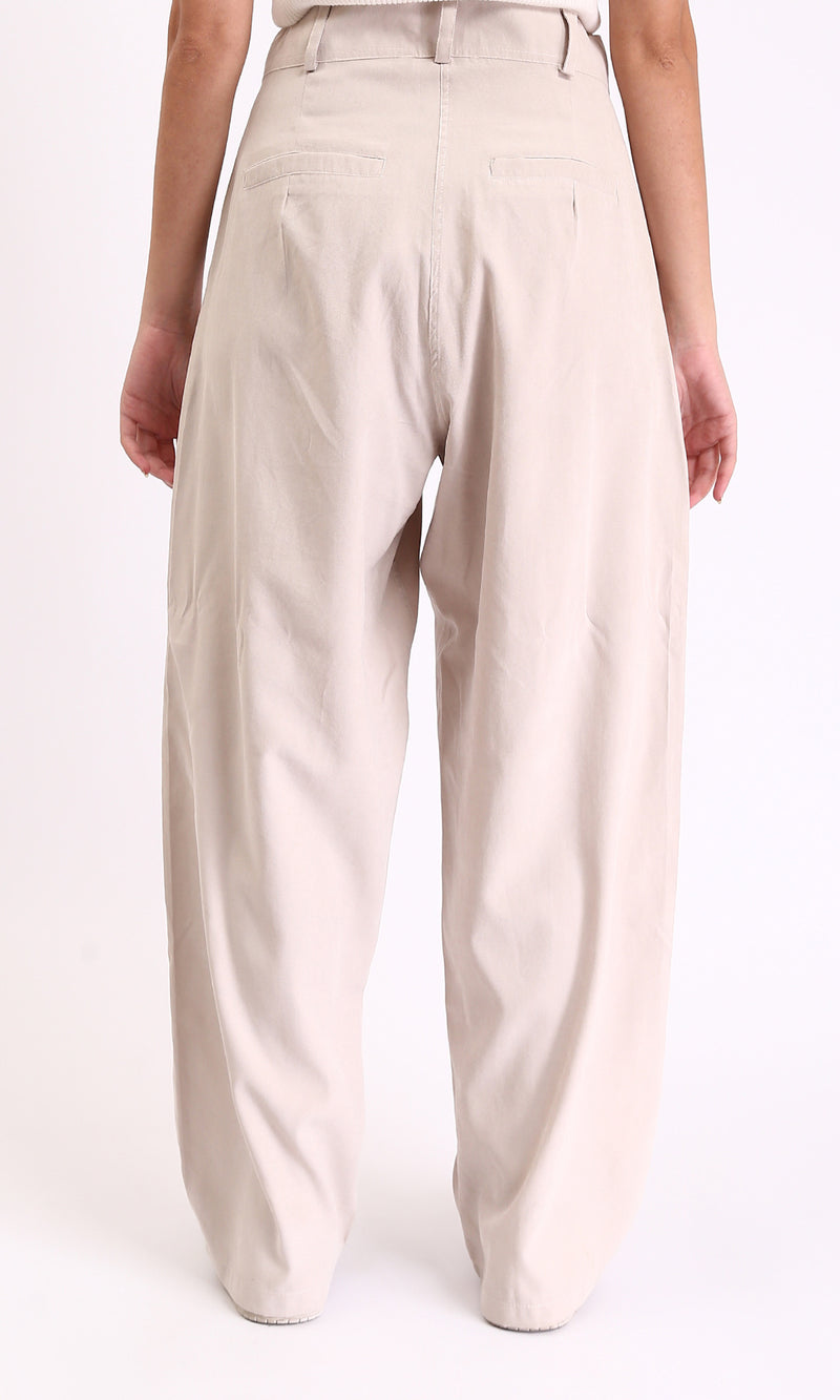 R210305 - High-Waisted Casual Cargo Pants - Light Beige