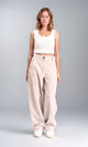 R210305 - High-Waisted Casual Cargo Pants - Light Beige
