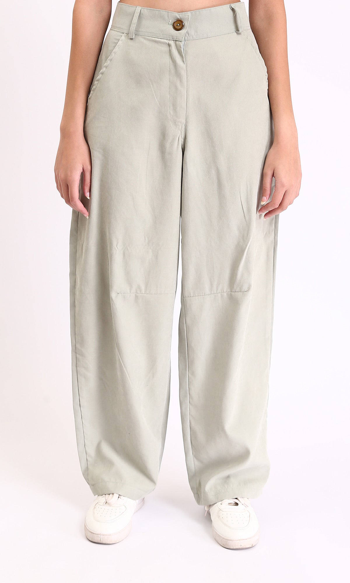 High-Waisted Casual Cargo Pants - Pastel Olive