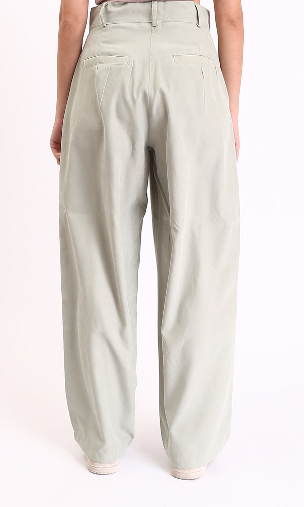 R210306 - High-Waisted Casual Cargo Pants - Pastel Olive