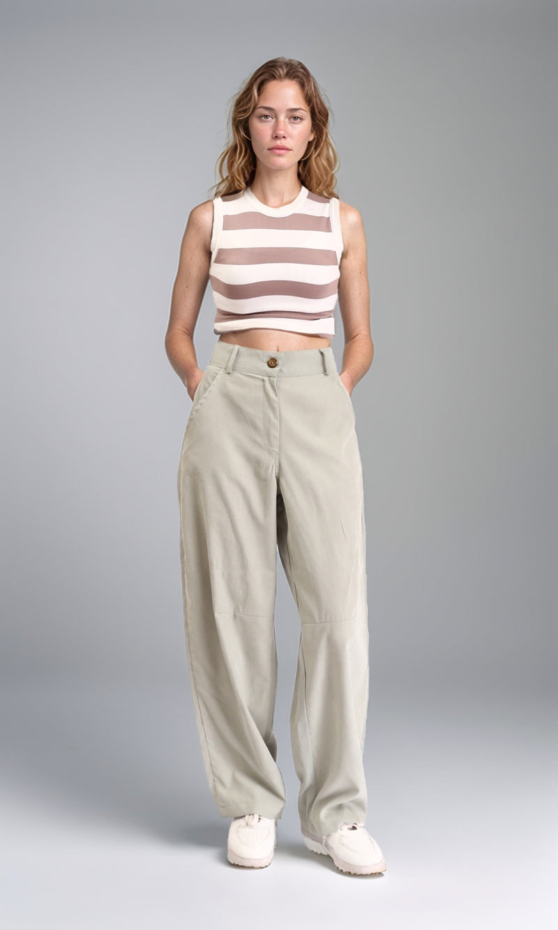 R210306 - High-Waisted Casual Cargo Pants - Pastel Olive