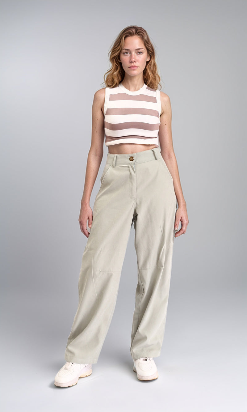 R210306 - High-Waisted Casual Cargo Pants - Pastel Olive