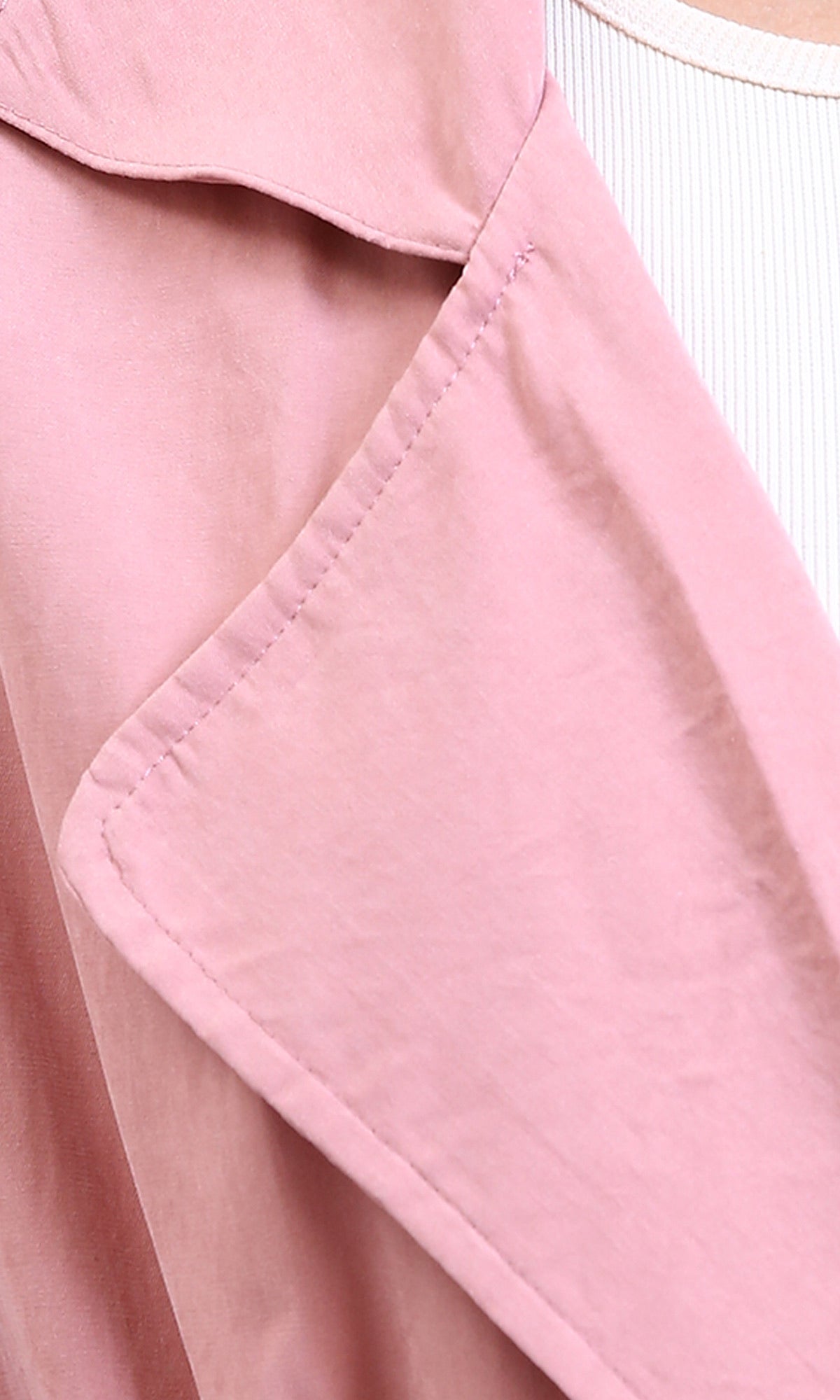 R210309 - Notched Lapel Solid Belted Jacket - Light Pink