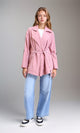 R210309 - Notched Lapel Solid Belted Jacket - Light Pink