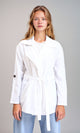 R210310 - Notched Lapel Solid Belted Jacket - White