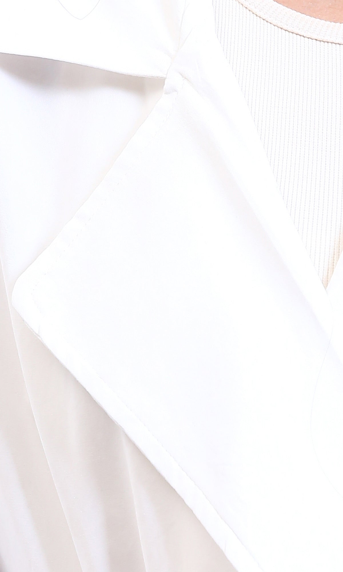 R210310 - Notched Lapel Solid Belted Jacket - White