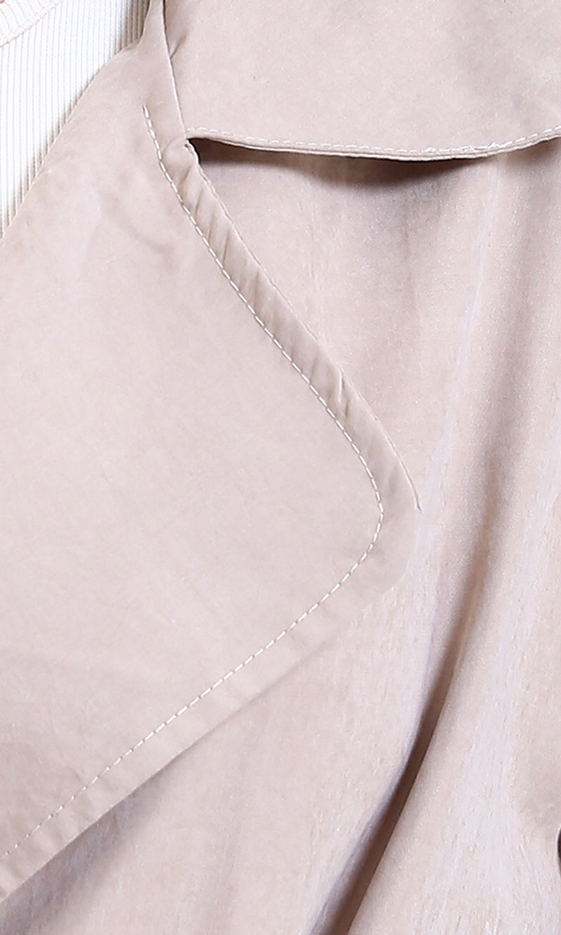 R210311 - Notched Lapel Solid Belted Jacket - Coffee