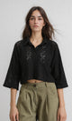 R210314 - 3/4 Sleeves Buttoned Sheer Shirt - Black