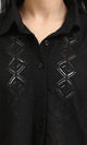 R210314 - 3/4 Sleeves Buttoned Sheer Shirt - Black
