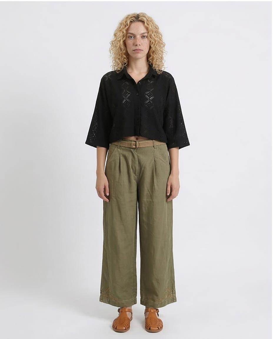 Ravin Diamond-Pattern Eyelet Cropped Shirt - Black - R210314