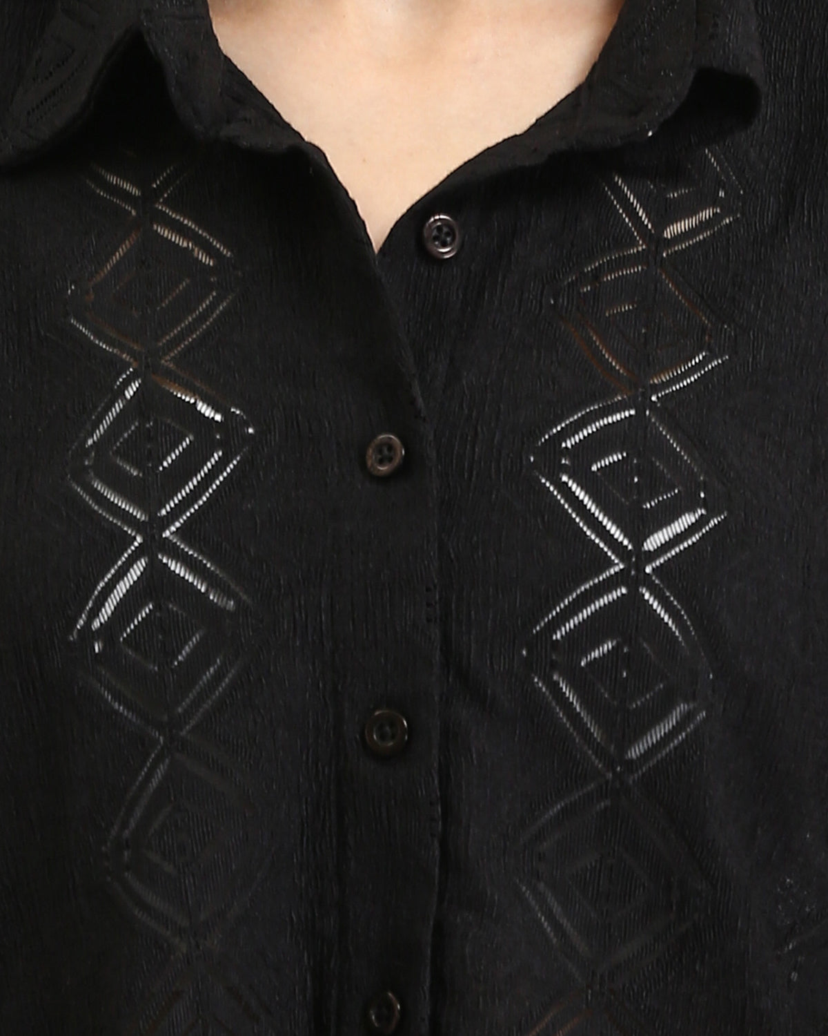 Ravin Diamond-Pattern Eyelet Cropped Shirt - Black - R210314