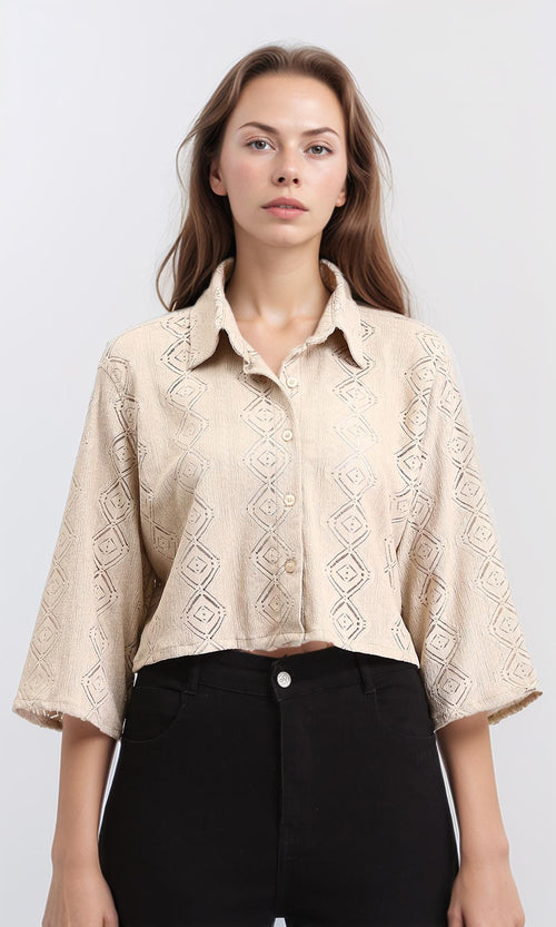 R210315 - 3/4 Lightweight Diamonds Shirt - Light Coffee