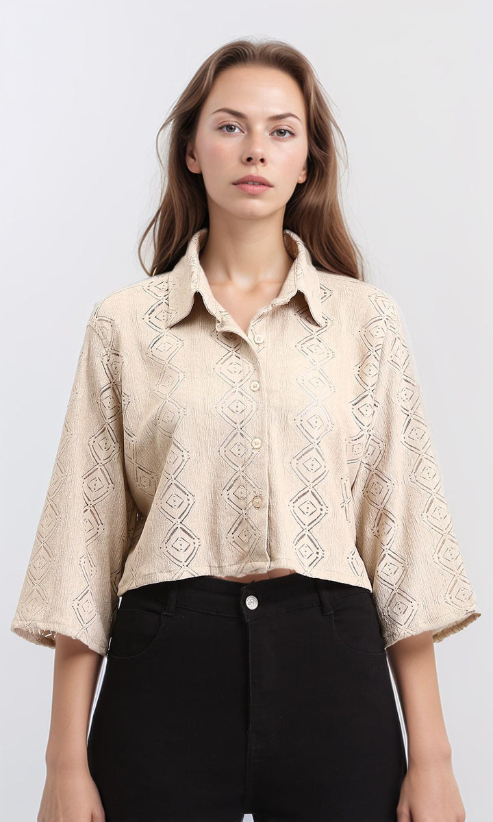 3/4 Lightweight Diamonds Shirt - Light Coffee
