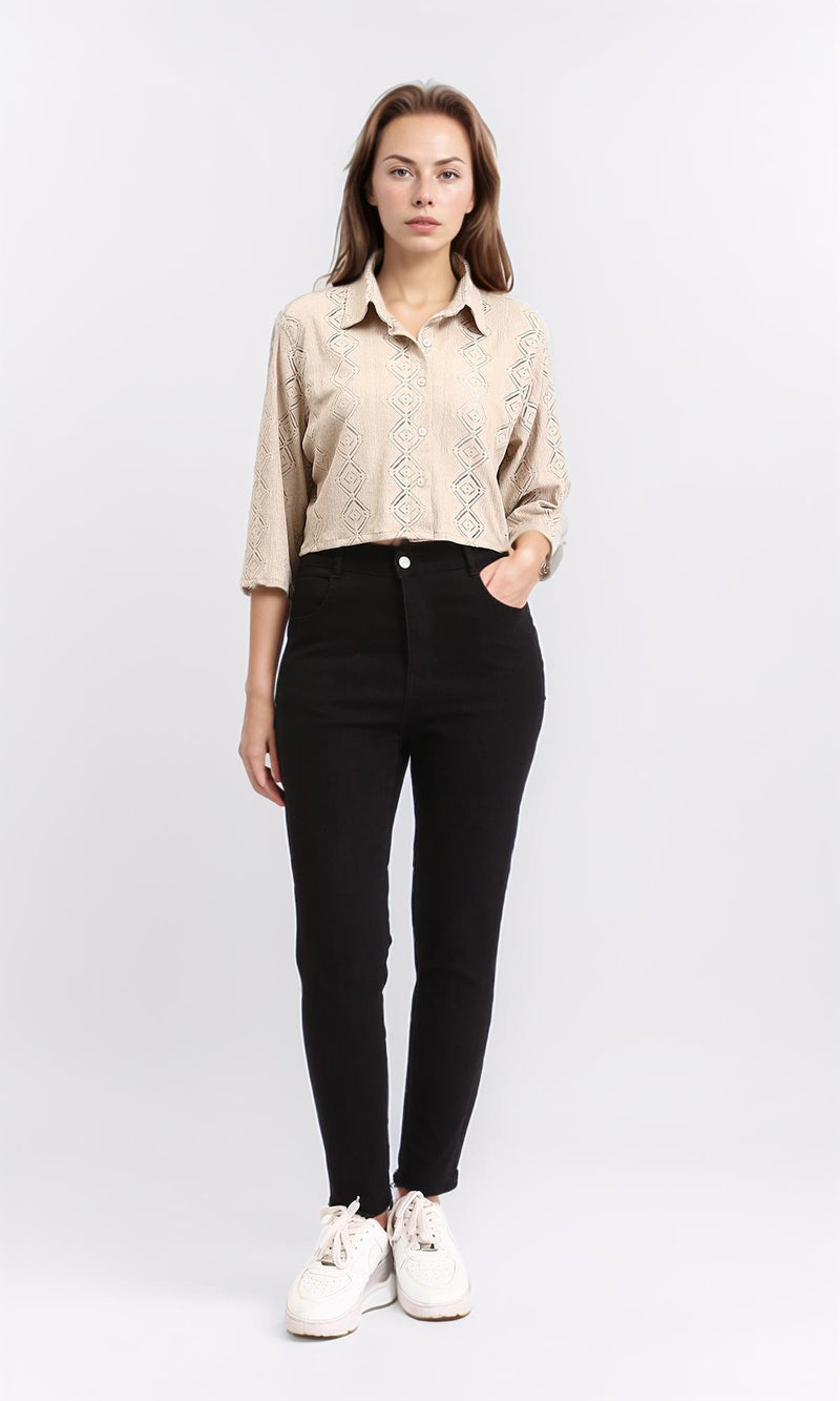 R210315 - 3/4 Lightweight Diamonds Shirt - Light Coffee