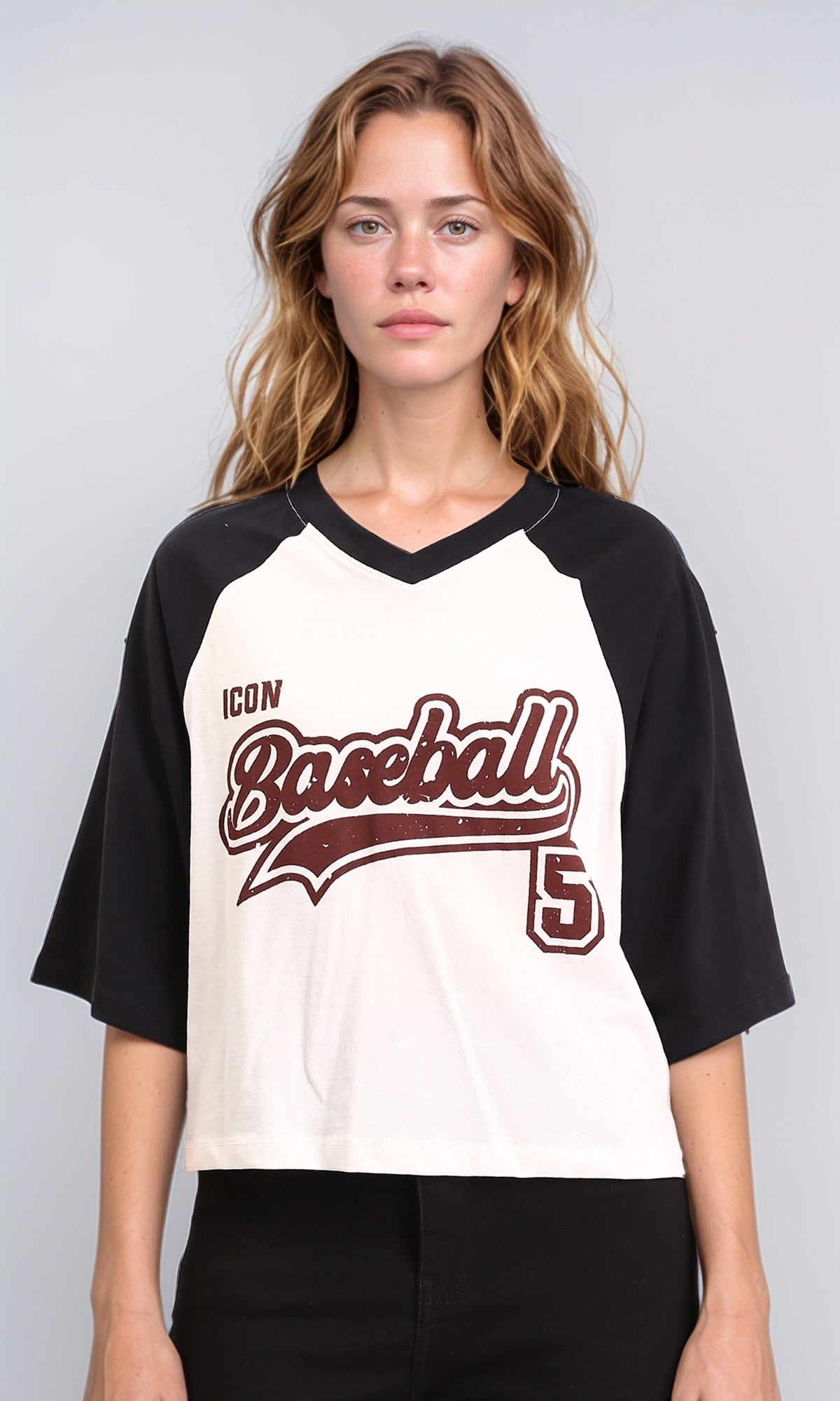 Bi-Tone Printed "baseball" Tee - Black & White