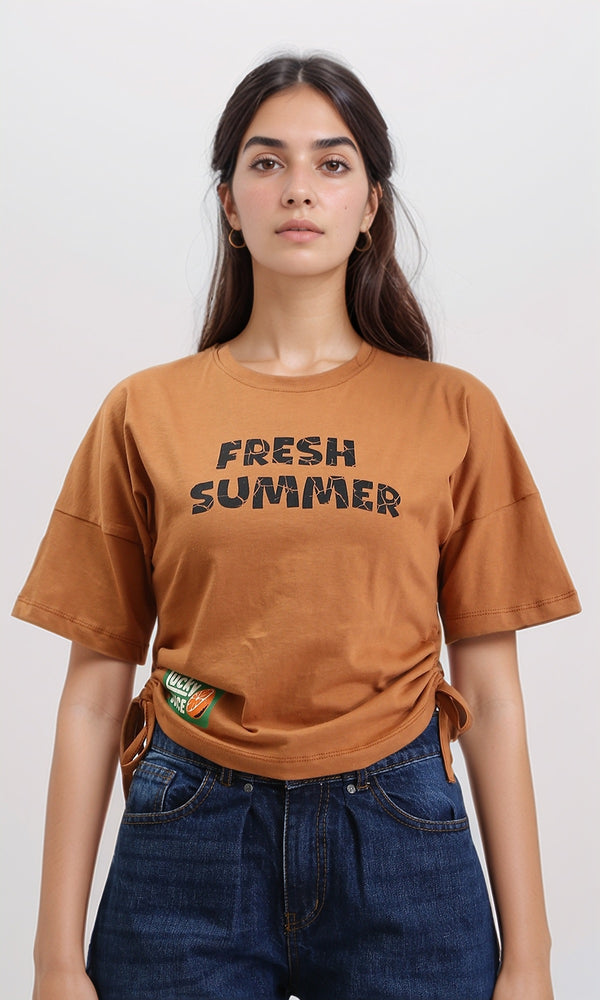R210320 - "Fresh Summer" Slip On Printed Tee - Cinnamon
