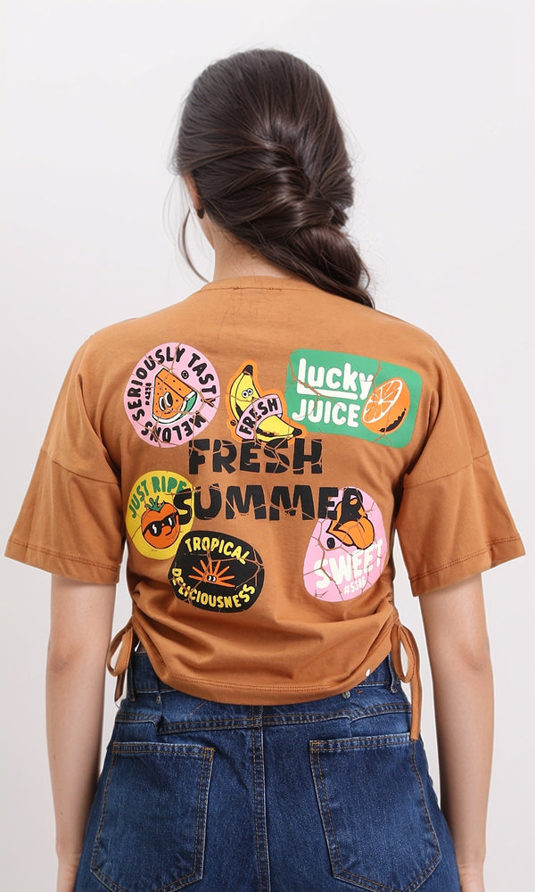 R210320 - "Fresh Summer" Slip On Printed Tee - Cinnamon