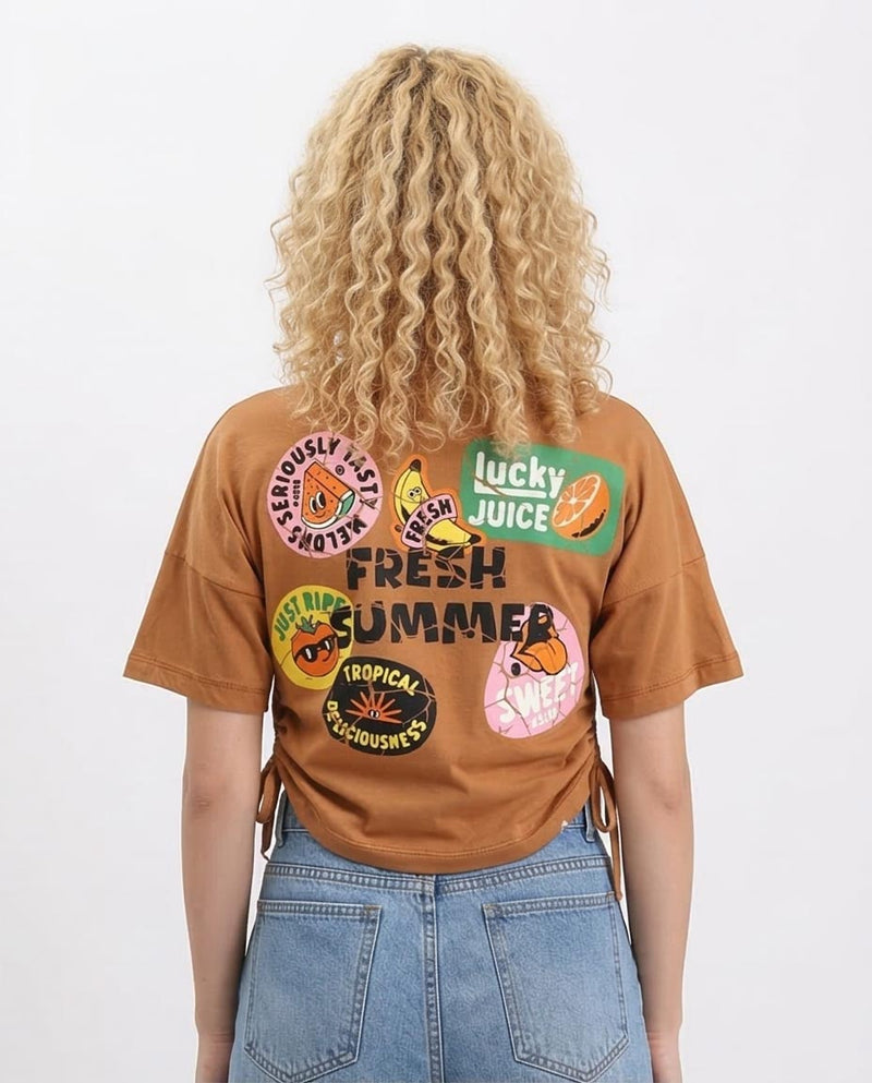 Ravin Fresh Summer Graphics Side Drawstring T-shirt - Cinnamon - R210320
