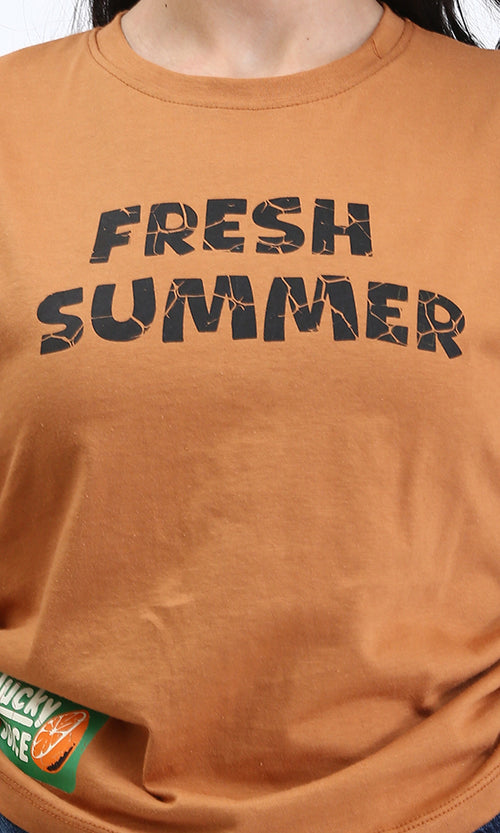 R210320 - "Fresh Summer" Slip On Printed Tee - Cinnamon