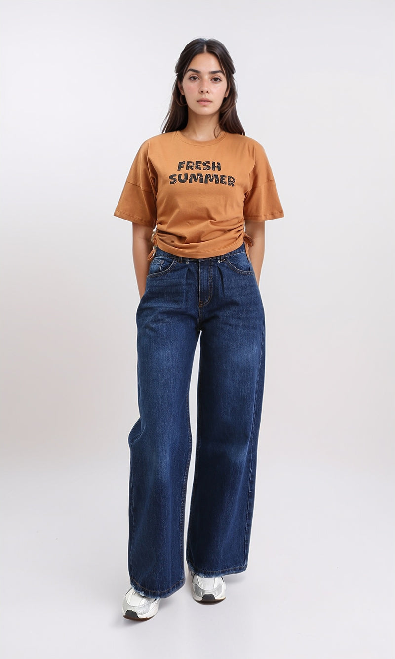 R210320 - "Fresh Summer" Slip On Printed Tee - Cinnamon