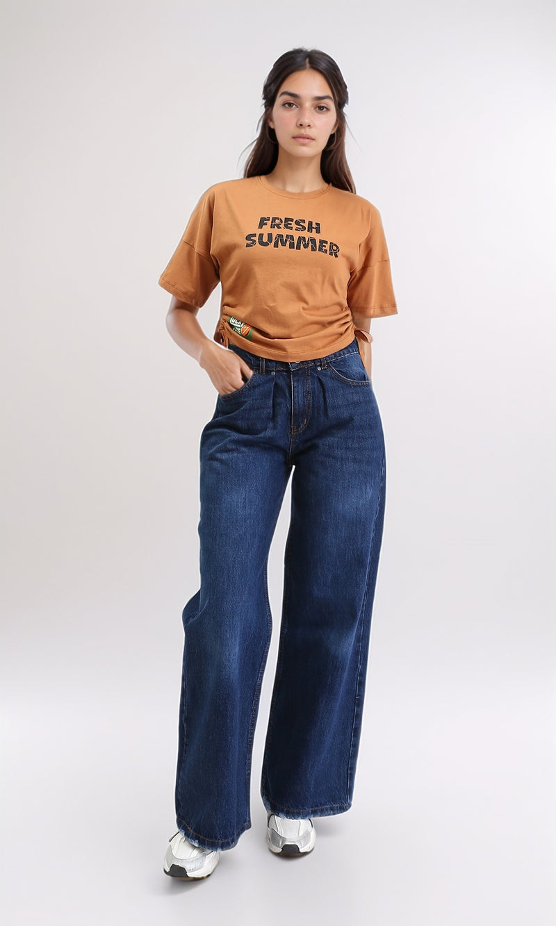 R210320 - "Fresh Summer" Slip On Printed Tee - Cinnamon