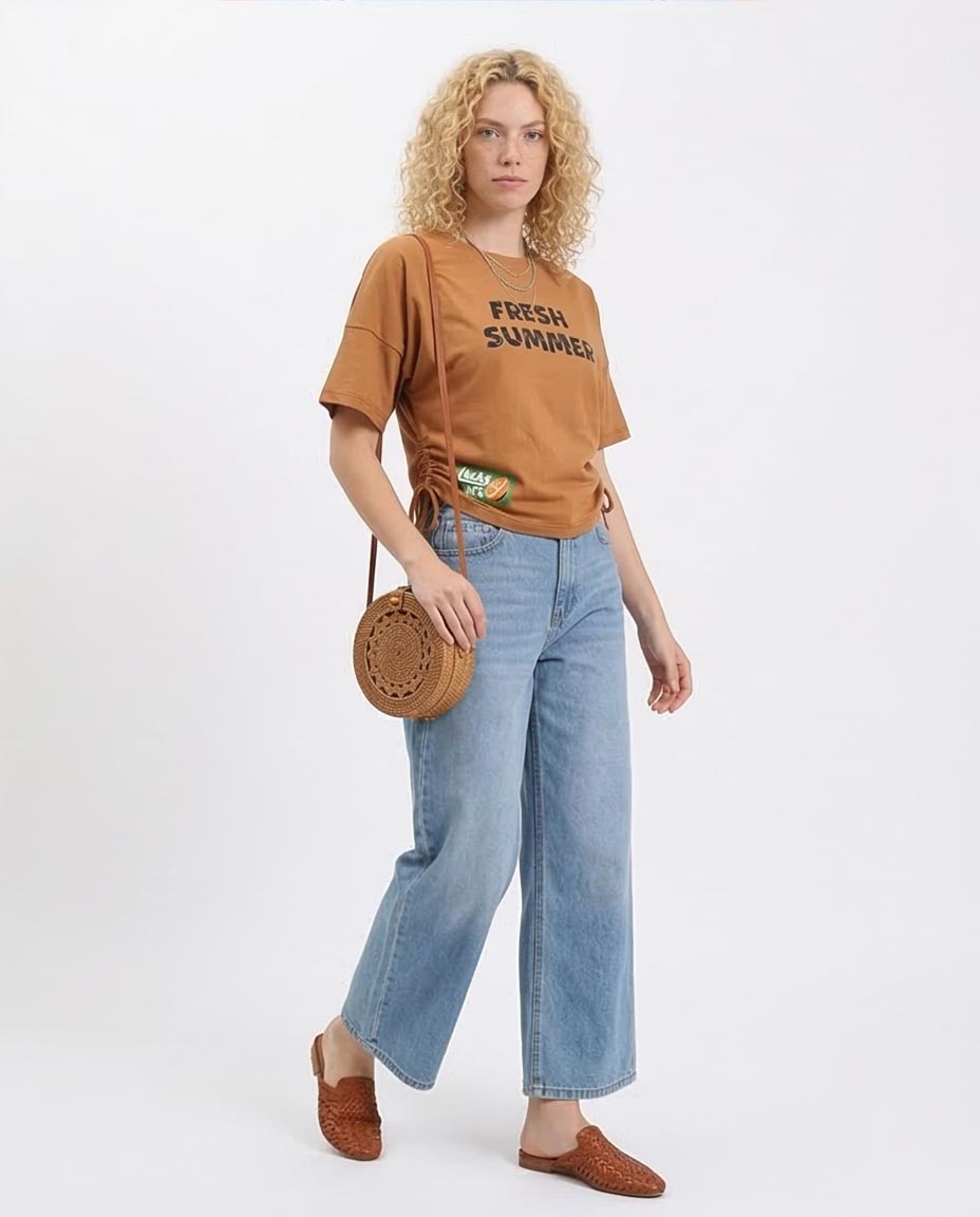 Ravin Fresh Summer Graphics Side Drawstring T-shirt - Cinnamon - R210320