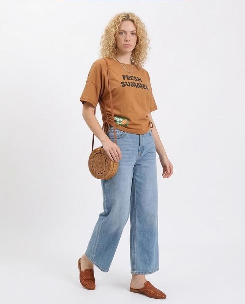 Ravin Fresh Summer Graphics Side Drawstring T-shirt - Cinnamon - R210320