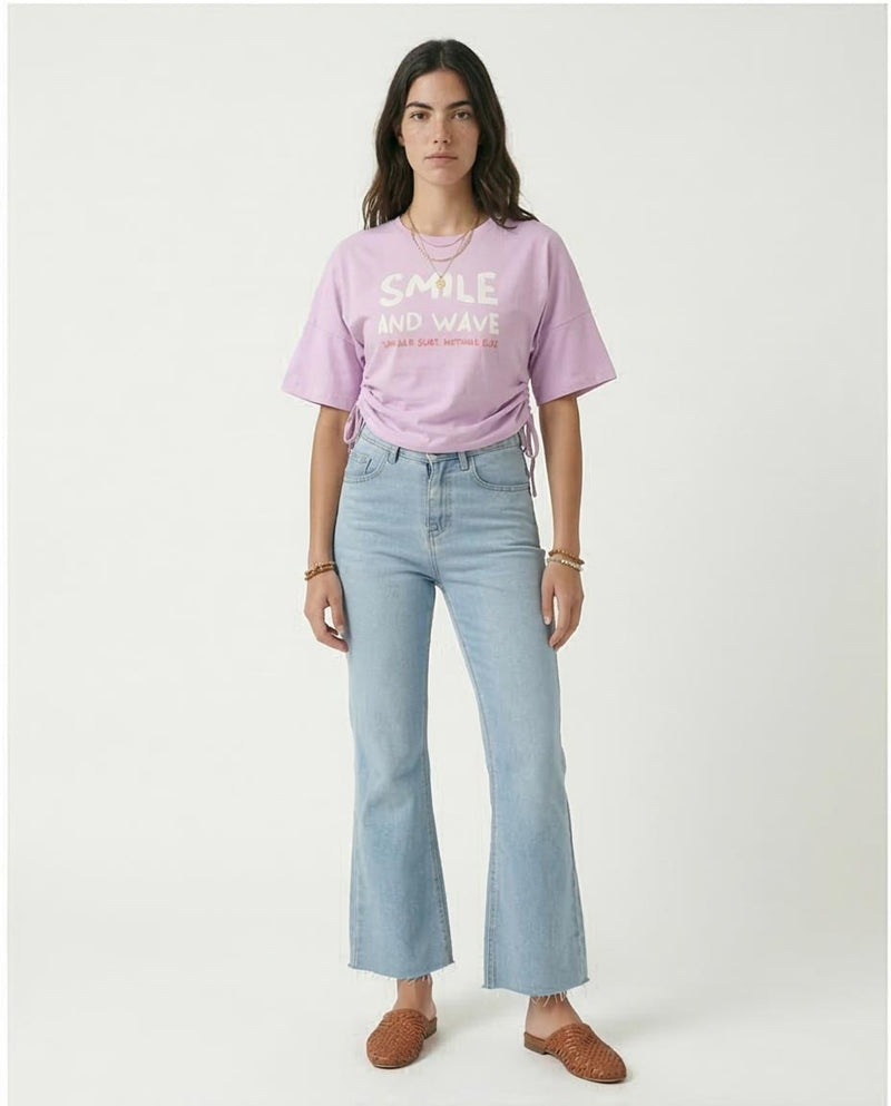 Ravin - Smile and Wave Graphic Side-Cinch Tee - Light Purple - R210321