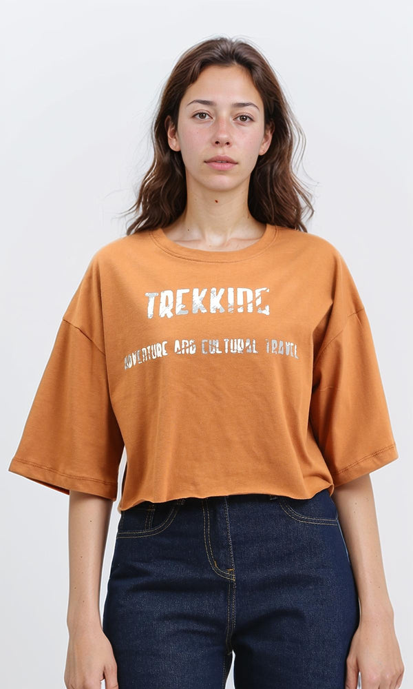 R210322 - Printed Elbow Sleeves Relaxed Tee - Havana