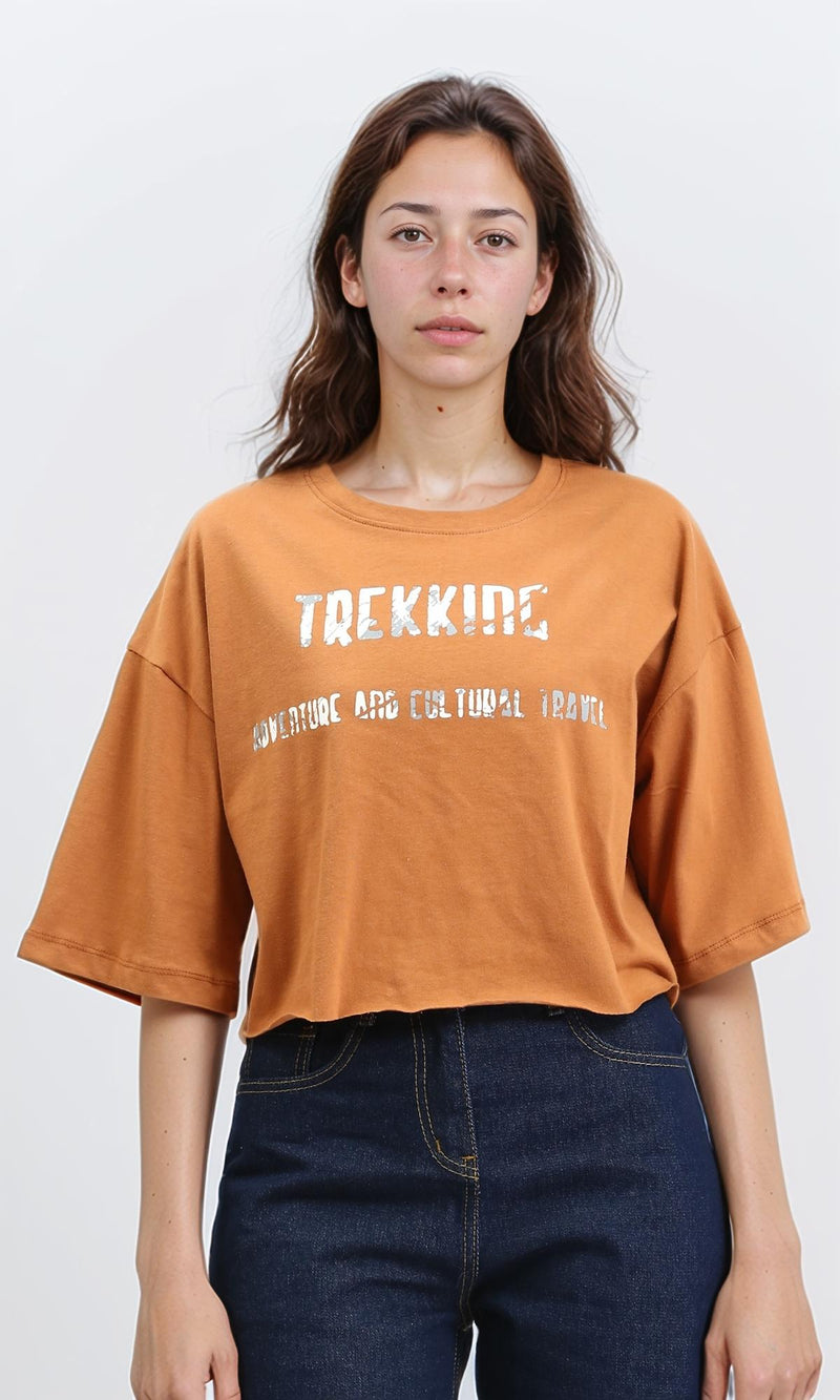 R210322 - Printed Elbow Sleeves Relaxed Tee - Havana