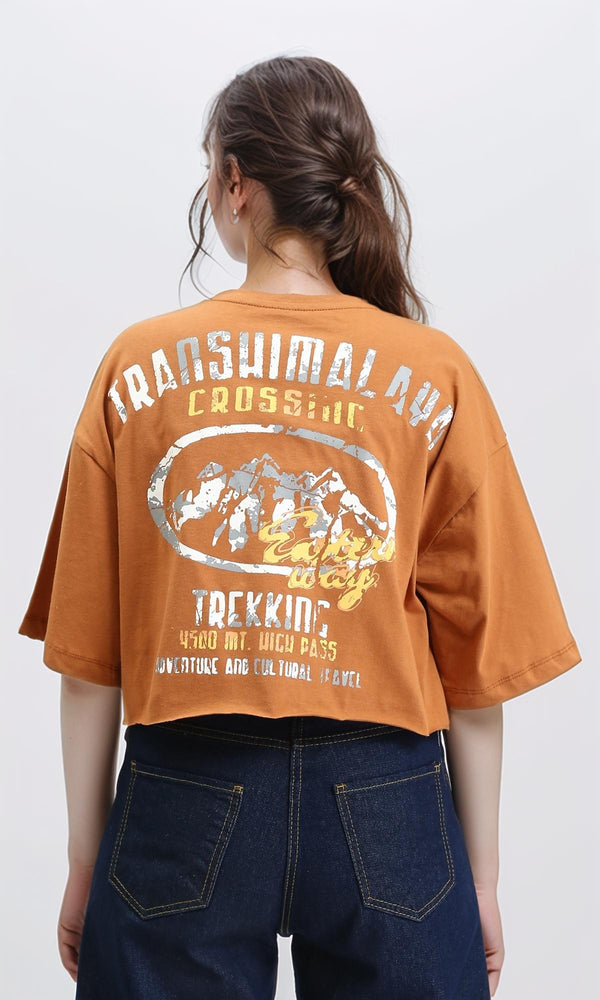 R210322 - Printed Elbow Sleeves Relaxed Tee - Havana