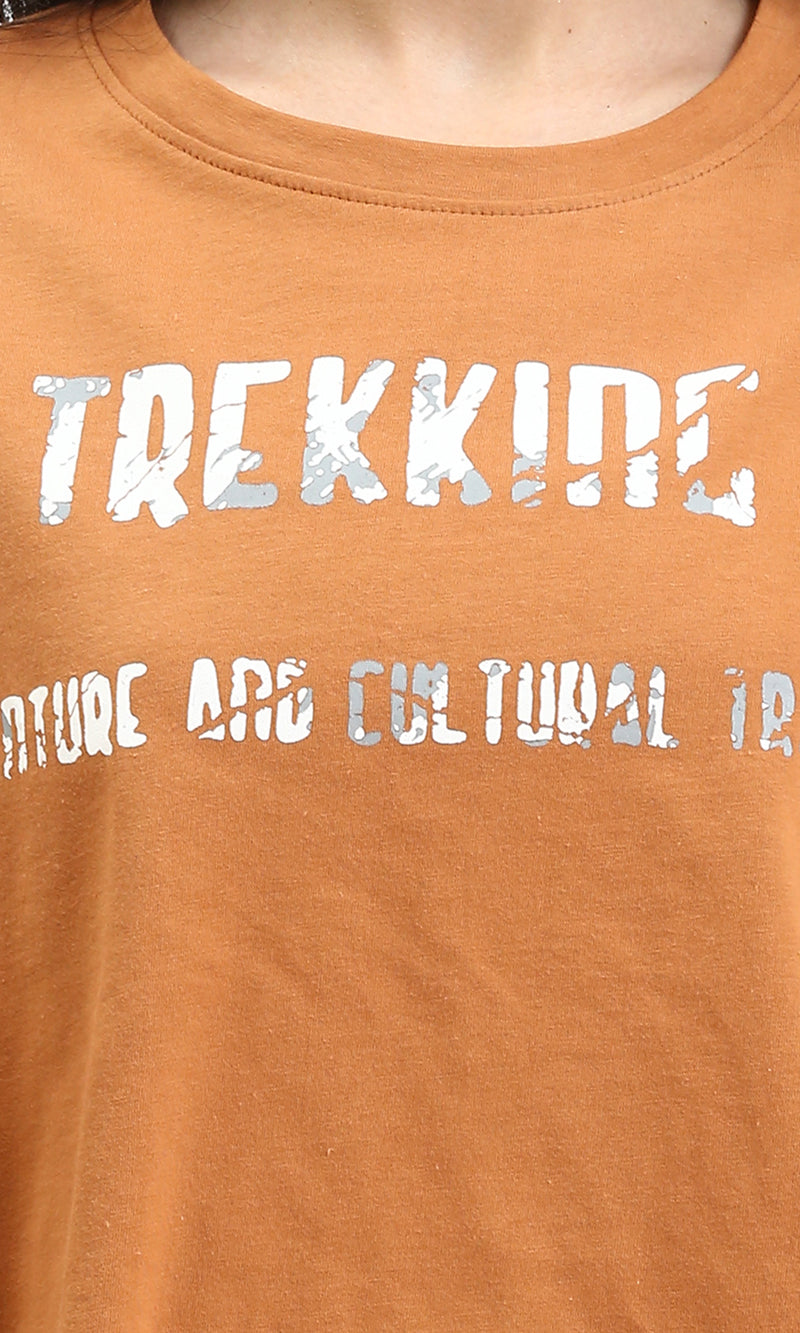 R210322 - Printed Elbow Sleeves Relaxed Tee - Havana