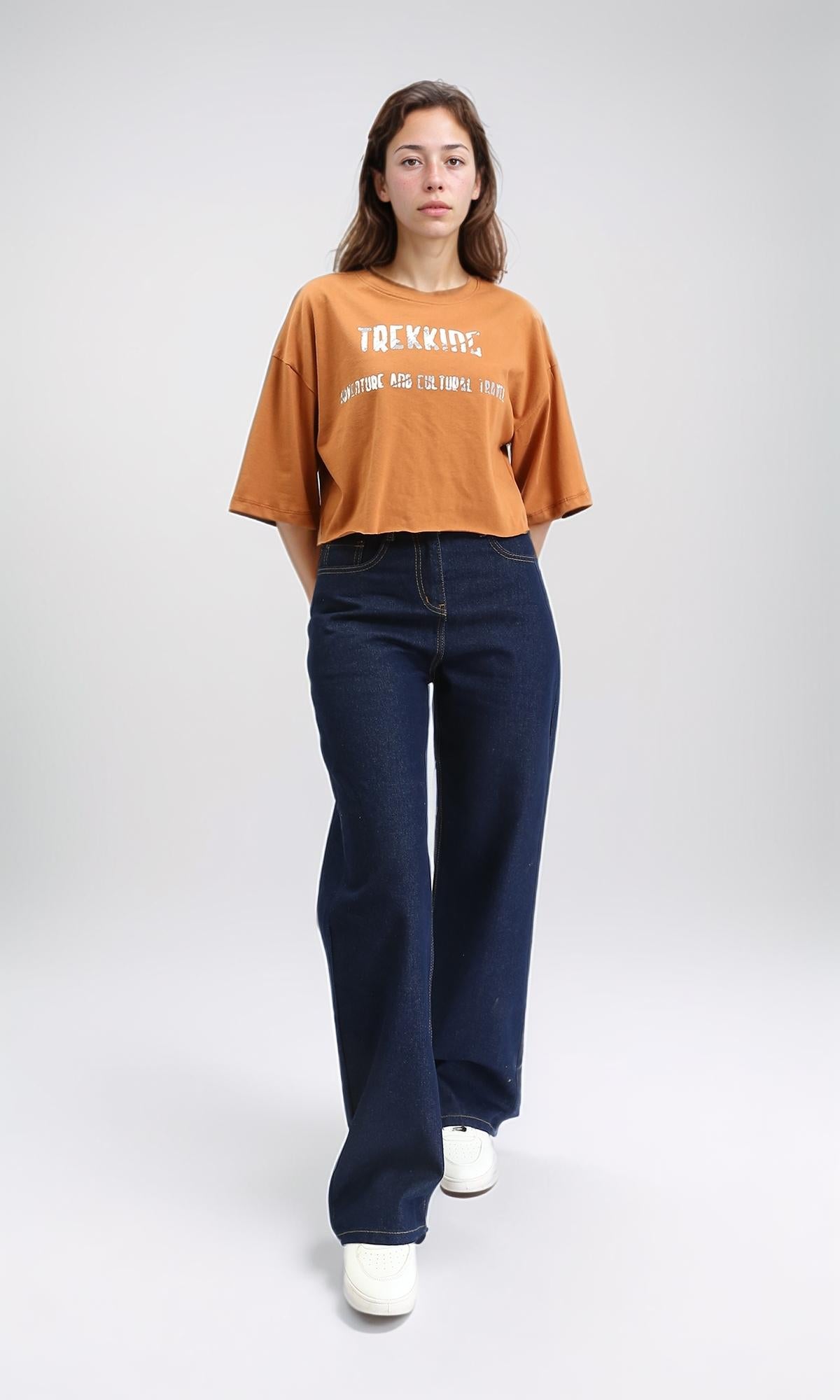 R210322 - Printed Elbow Sleeves Relaxed Tee - Havana