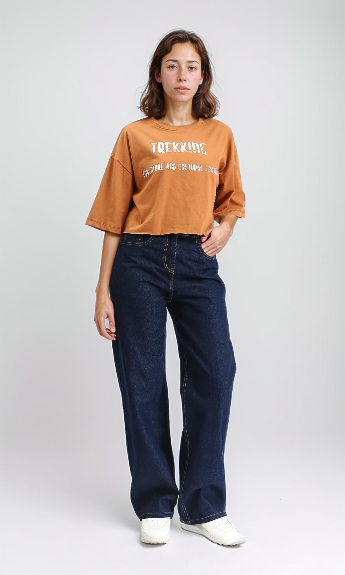 R210322 - Printed Elbow Sleeves Relaxed Tee - Havana