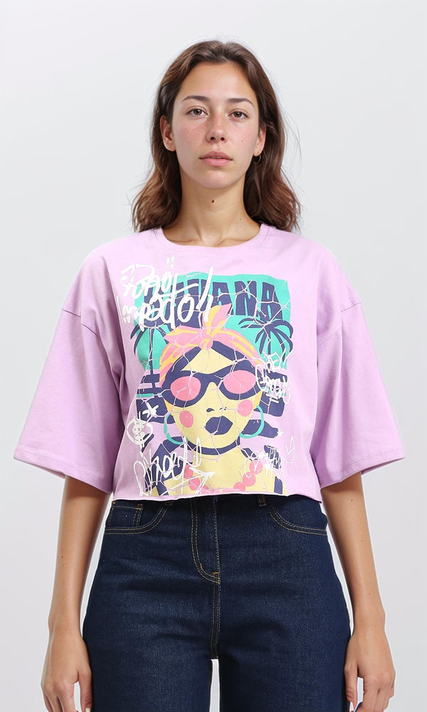 R210323 - Fashionable Print Summer Tee - Light Purple