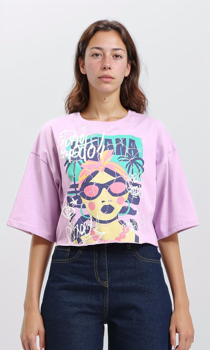 R210323 - Fashionable Print Summer Tee - Light Purple