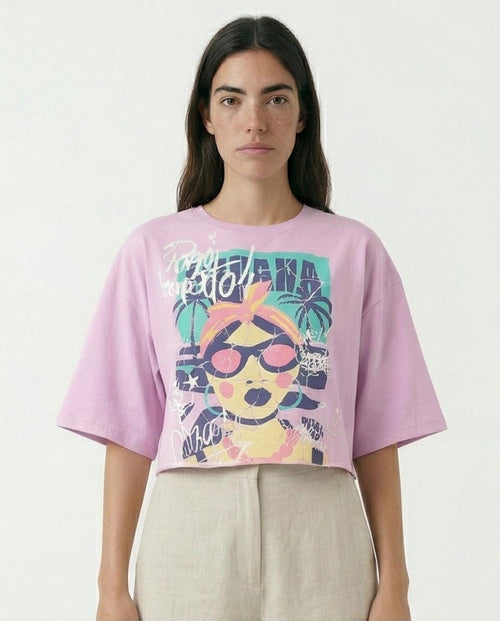 Ravin Havana Pop-Art Graphic Boxy Crop Top - Light Purple - R210323