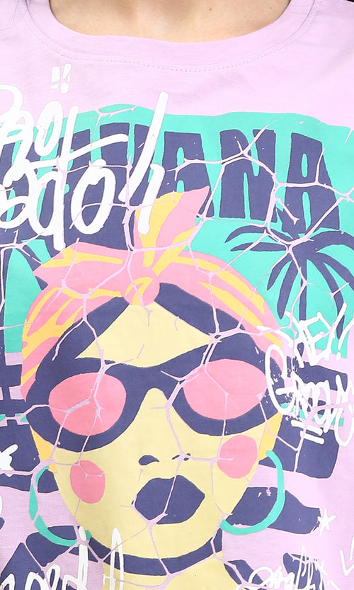 R210323 - Fashionable Print Summer Tee - Light Purple