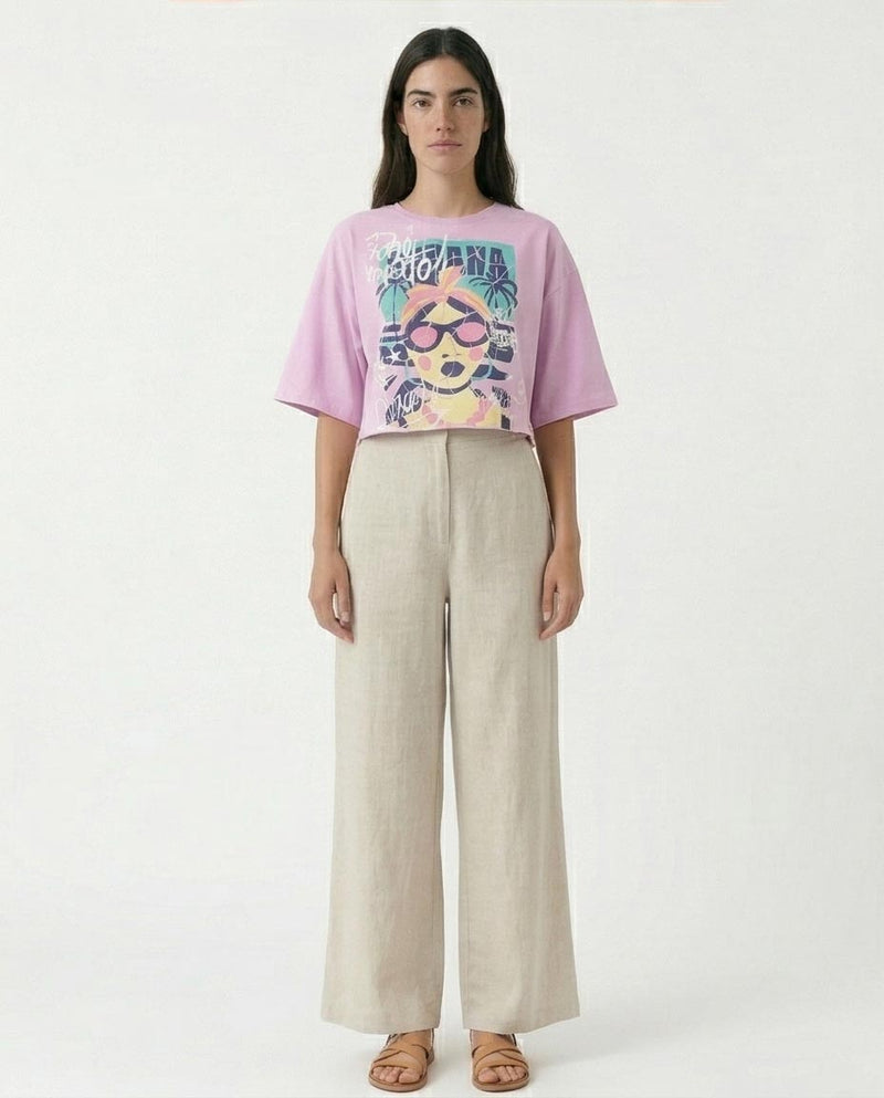 Ravin Havana Pop-Art Graphic Boxy Crop Top - Light Purple - R210323