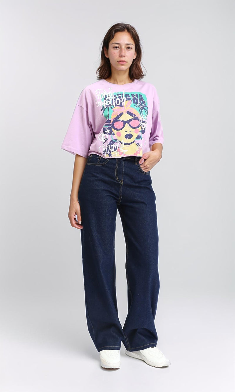 R210323 - Fashionable Print Summer Tee - Light Purple