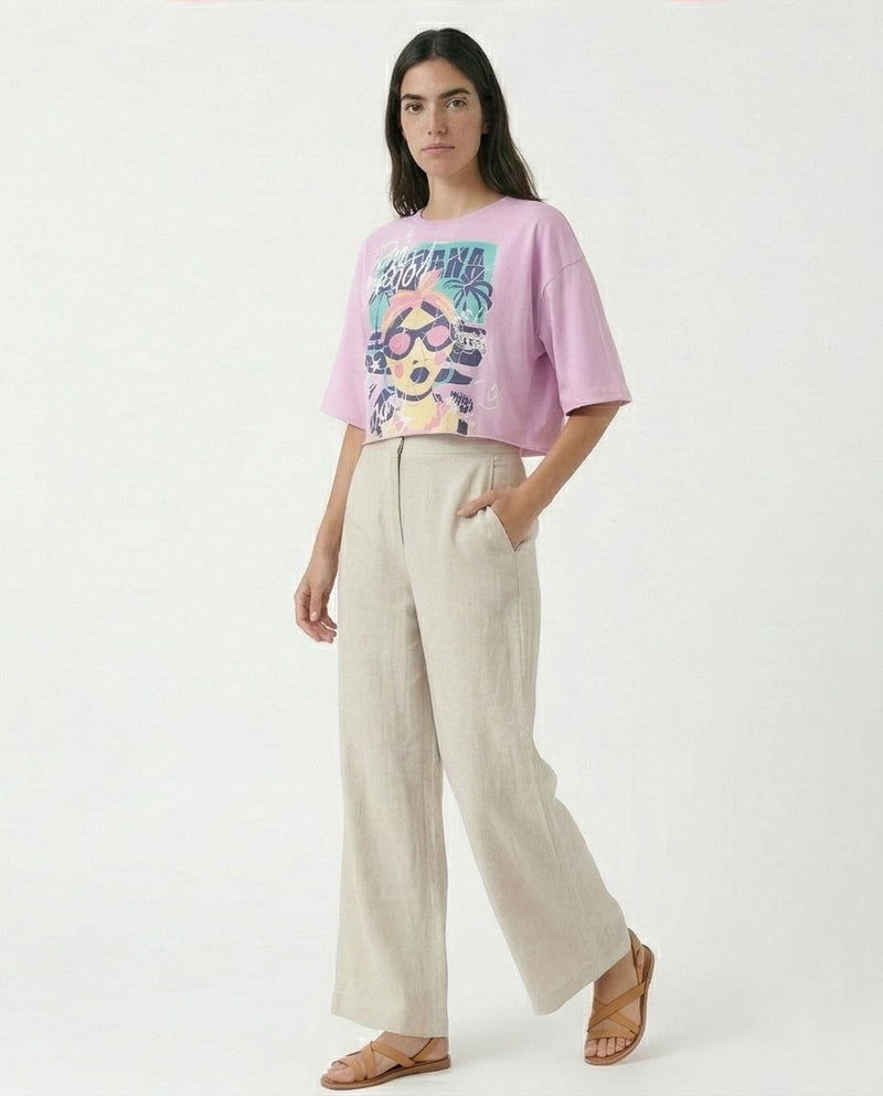 Ravin Havana Pop-Art Graphic Boxy Crop Top - Light Purple - R210323