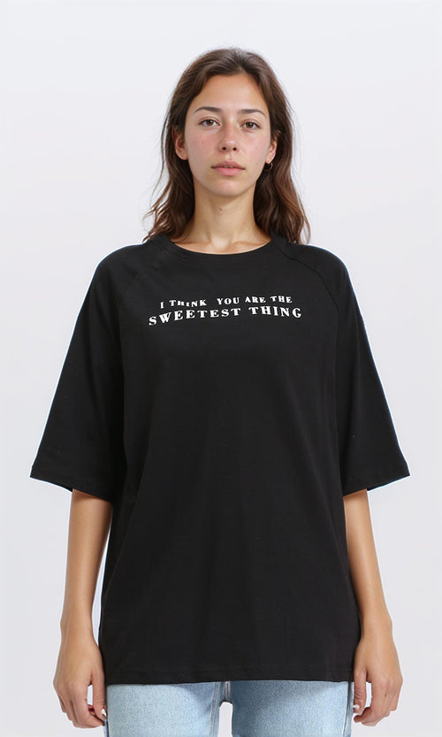 R210324 - Relaxed Fit Slip On Casual Tee - Black