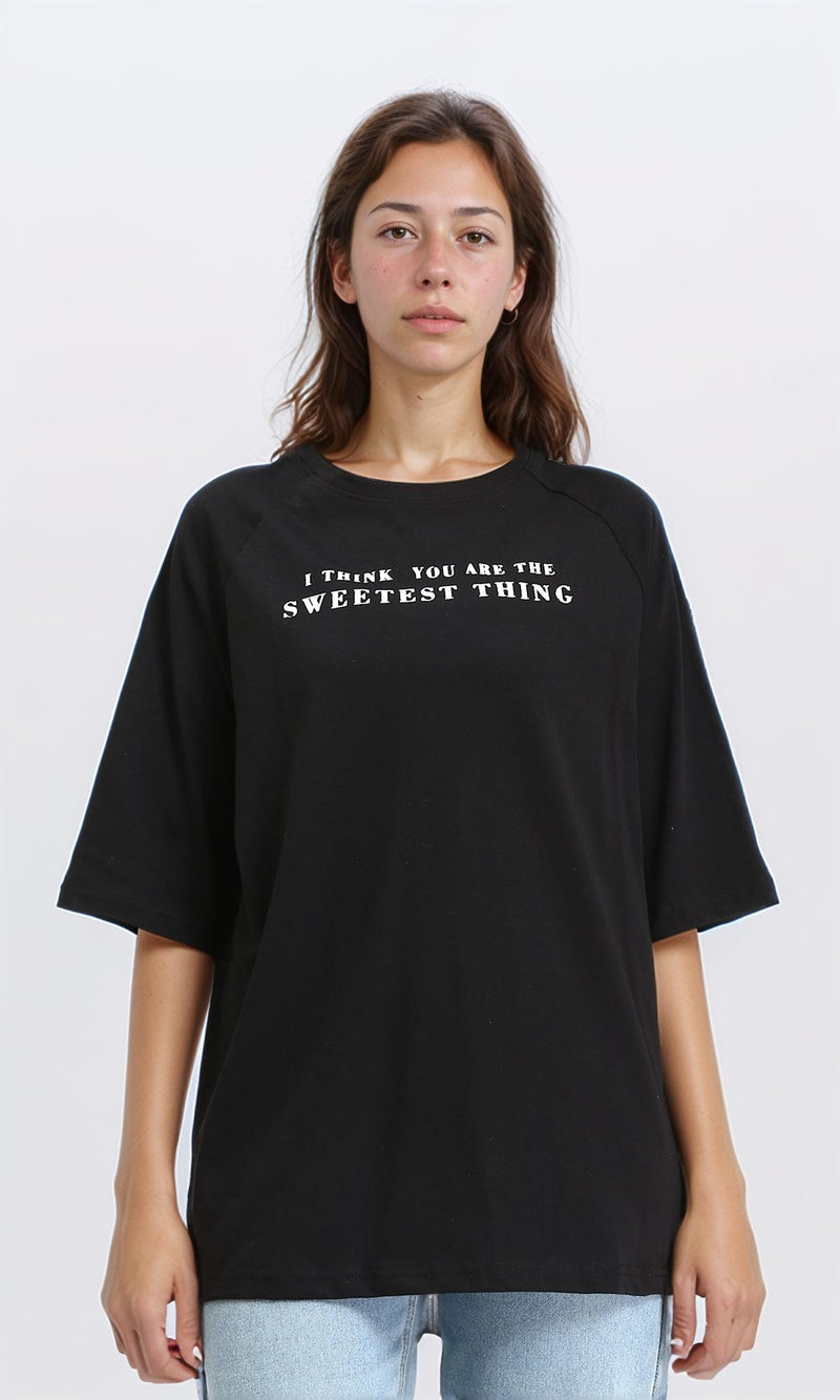 R210324 - Relaxed Fit Slip On Casual Tee - Black