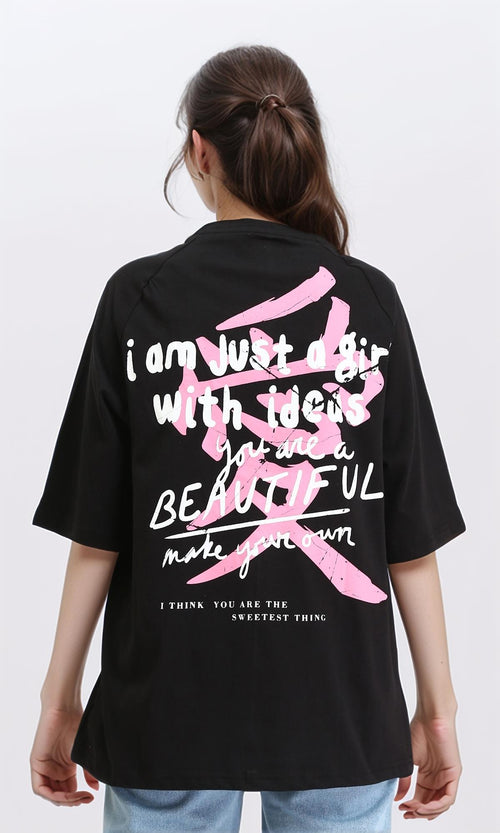 R210324 - Relaxed Fit Slip On Casual Tee - Black