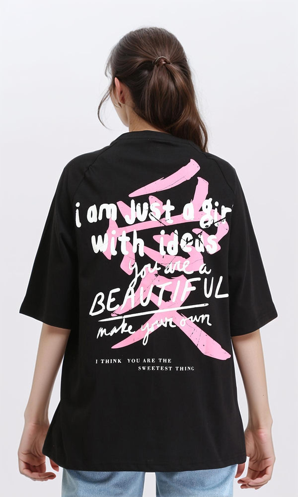 R210324 - Relaxed Fit Slip On Casual Tee - Black