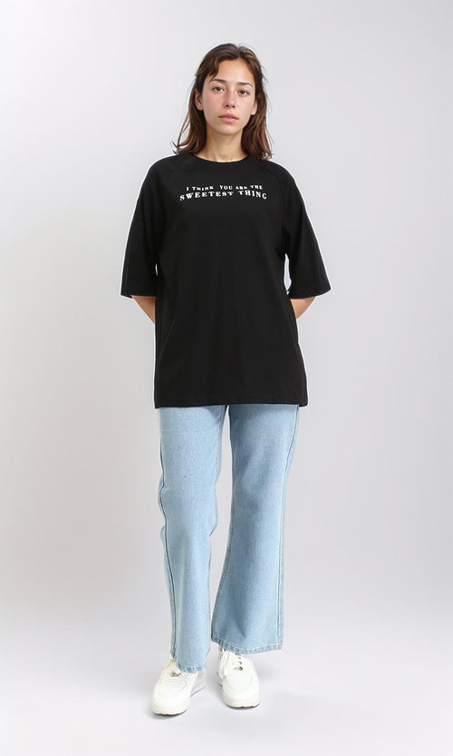 R210324 - Relaxed Fit Slip On Casual Tee - Black