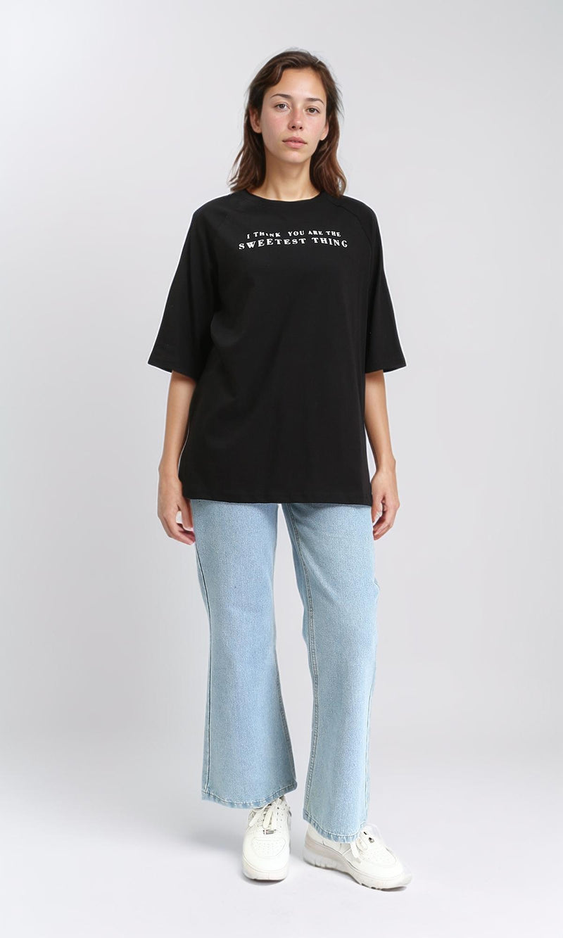 R210324 - Relaxed Fit Slip On Casual Tee - Black