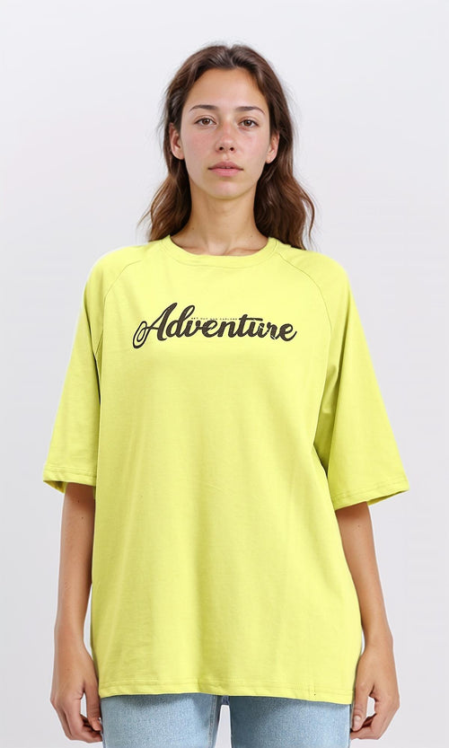 R210326 - "Adventure" Printed Summer Tee - Yellow Green