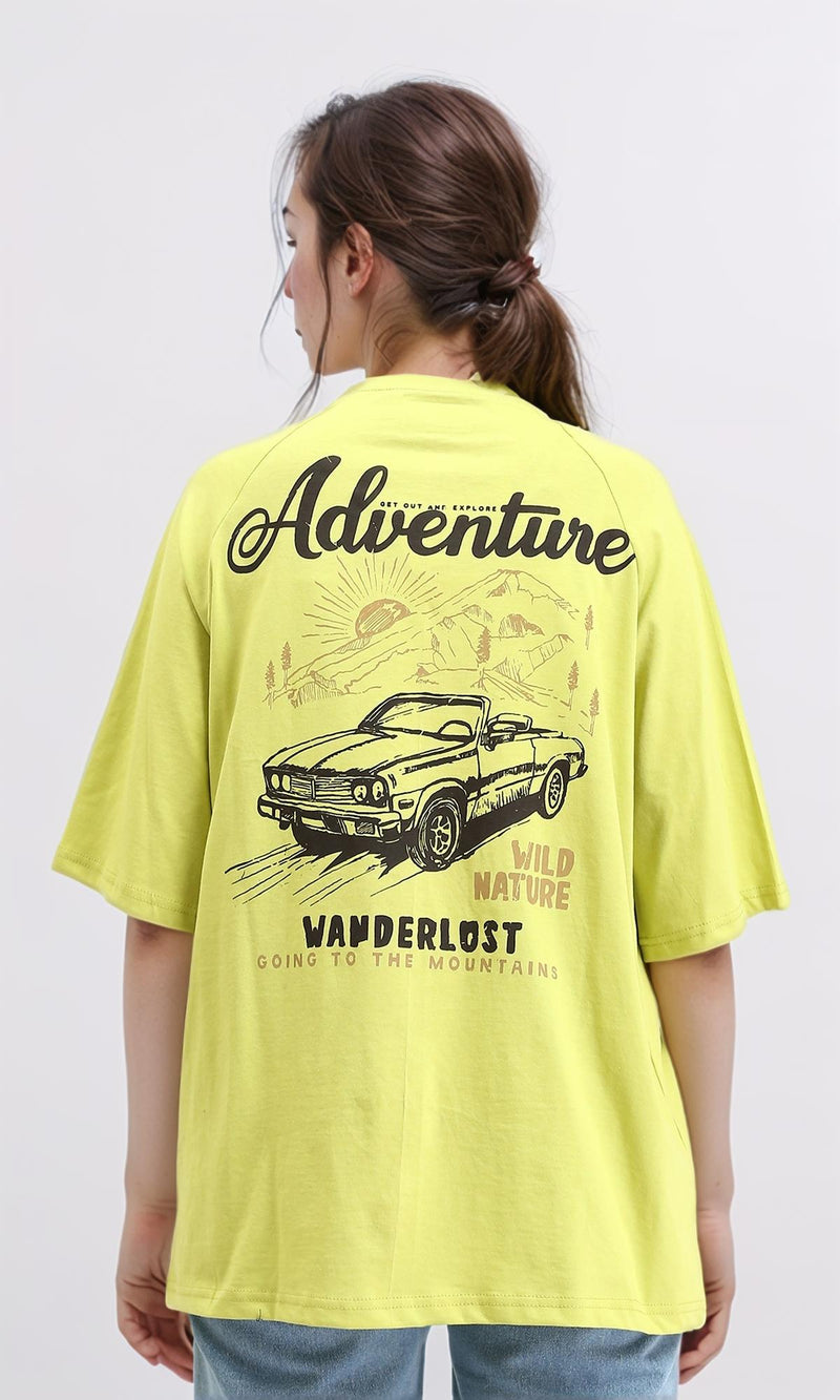 R210326 - "Adventure" Printed Summer Tee - Yellow Green